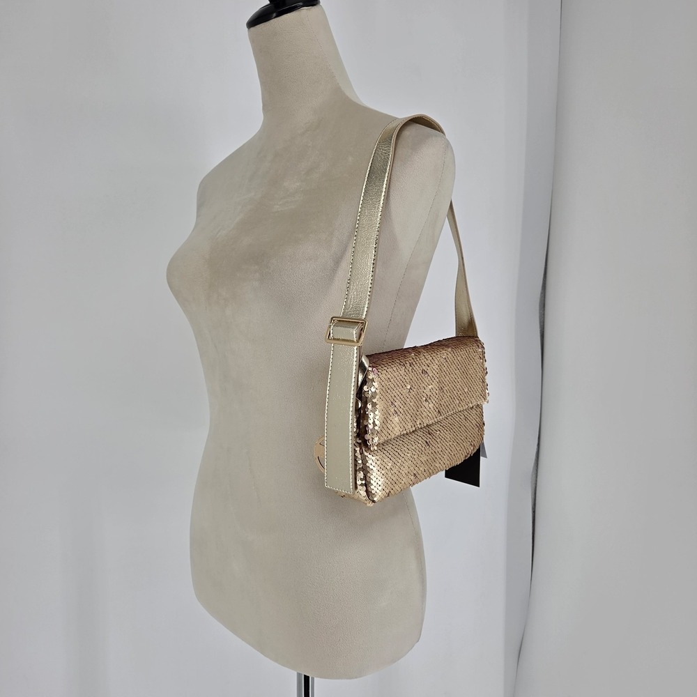 Womens Reversible Sequin Shoulder Bag Y2K 90s 80s Party Disco Statement Gold NWT
